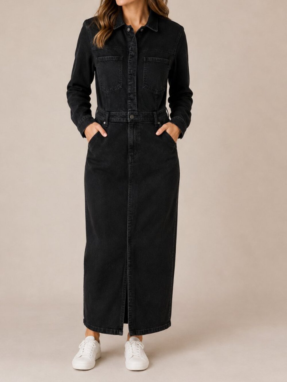 NWT GAP Women's Black Denim Cotton Maxi Dress Jean Dress Utility Casual Small
